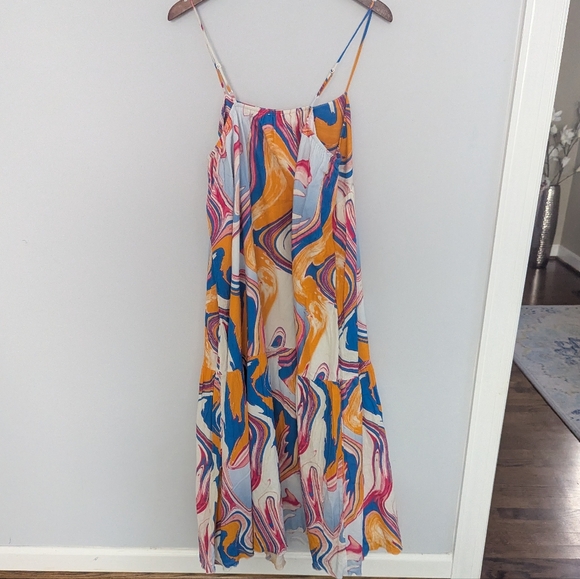 Women's Anthropologie Peter Som Marble Paint Maxi Dress Large Abstract - Picture 2 of 4